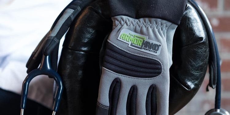 gloves laying on chair arm